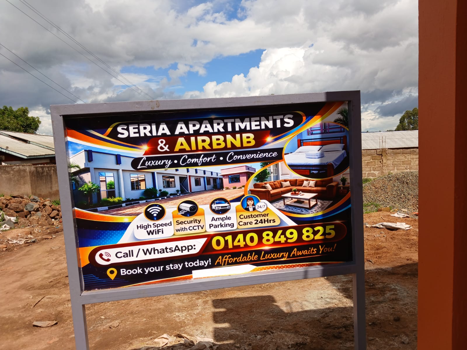 Seria Apartments sign board outside the property